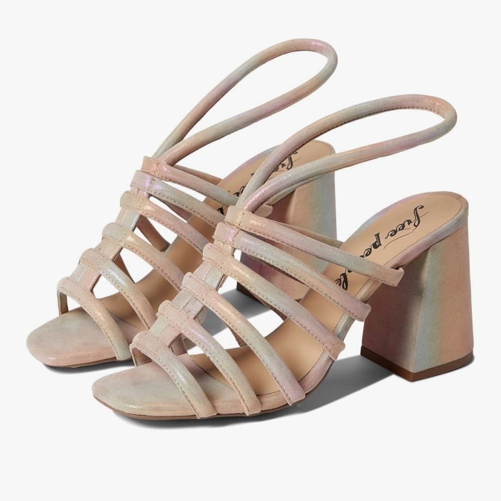 Free People Colette Cinched Heel Rainbow Metallic Size 37 - Picture 2 of 13